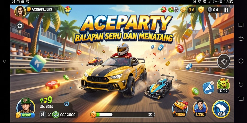 Gameplay menegangkan balapan di ACEPARTY dengan grafis memukau.