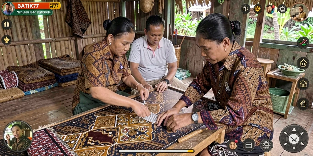 Tampilan gameplay menjelajahi seni batik yang kaya.