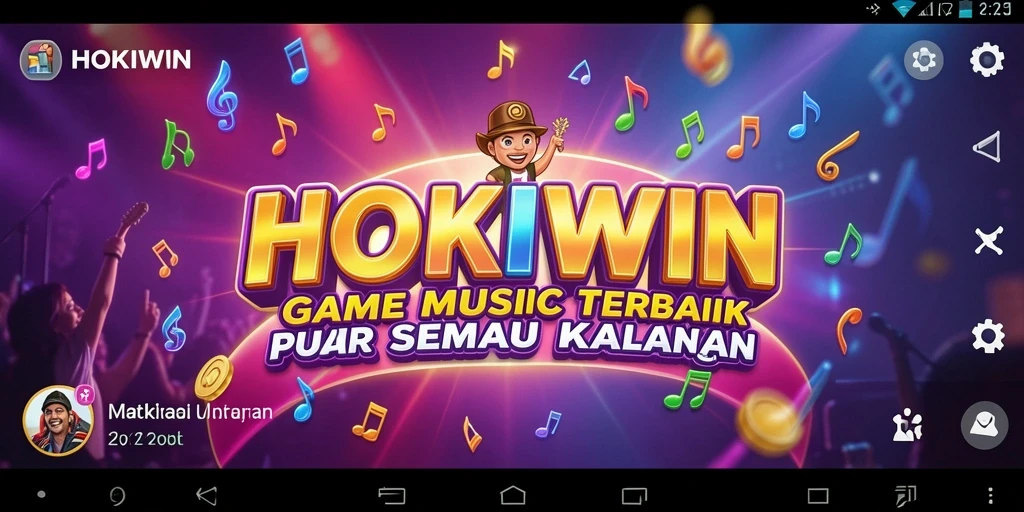 Tampilan antarmuka HOKIWIN dengan gameplay interaktif musik.