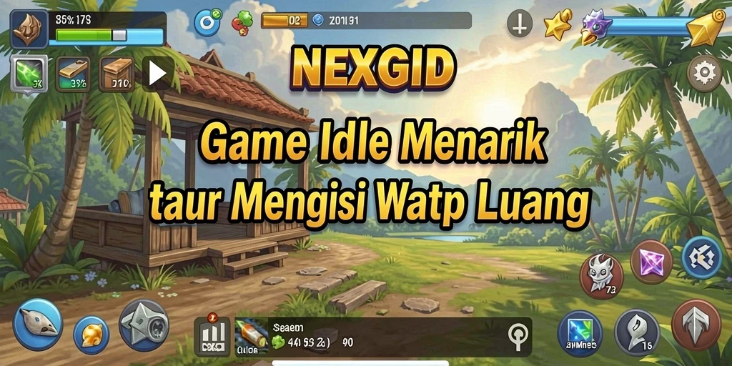Tampilan screenshot NEXGID yang menunjukkan desain gameplay Idle yang cerah.