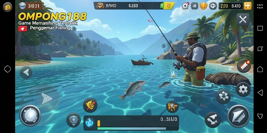Tampilan gameplay OMPONG188 dengan aksi memancing yang mendebarkan.