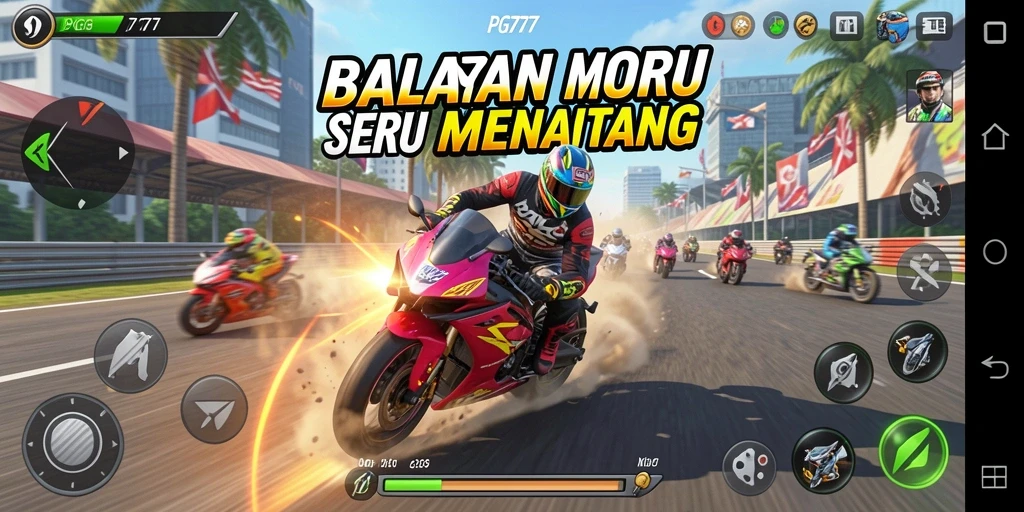 Tampilan gameplay PG777 yang mendebarkan dan penuh aksi di trek balap.