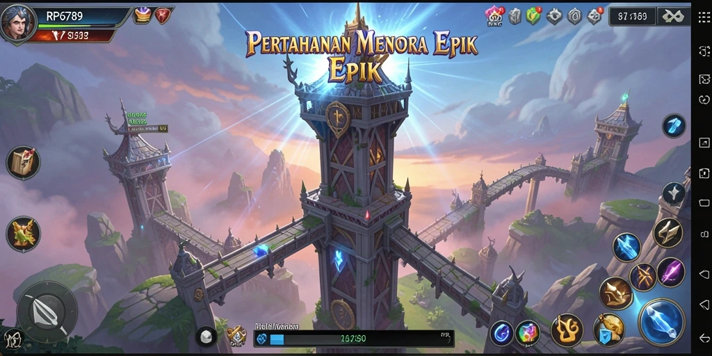 Tampilan gameplay menara yang dinamis di RP6789, siap menghadapi musuh.